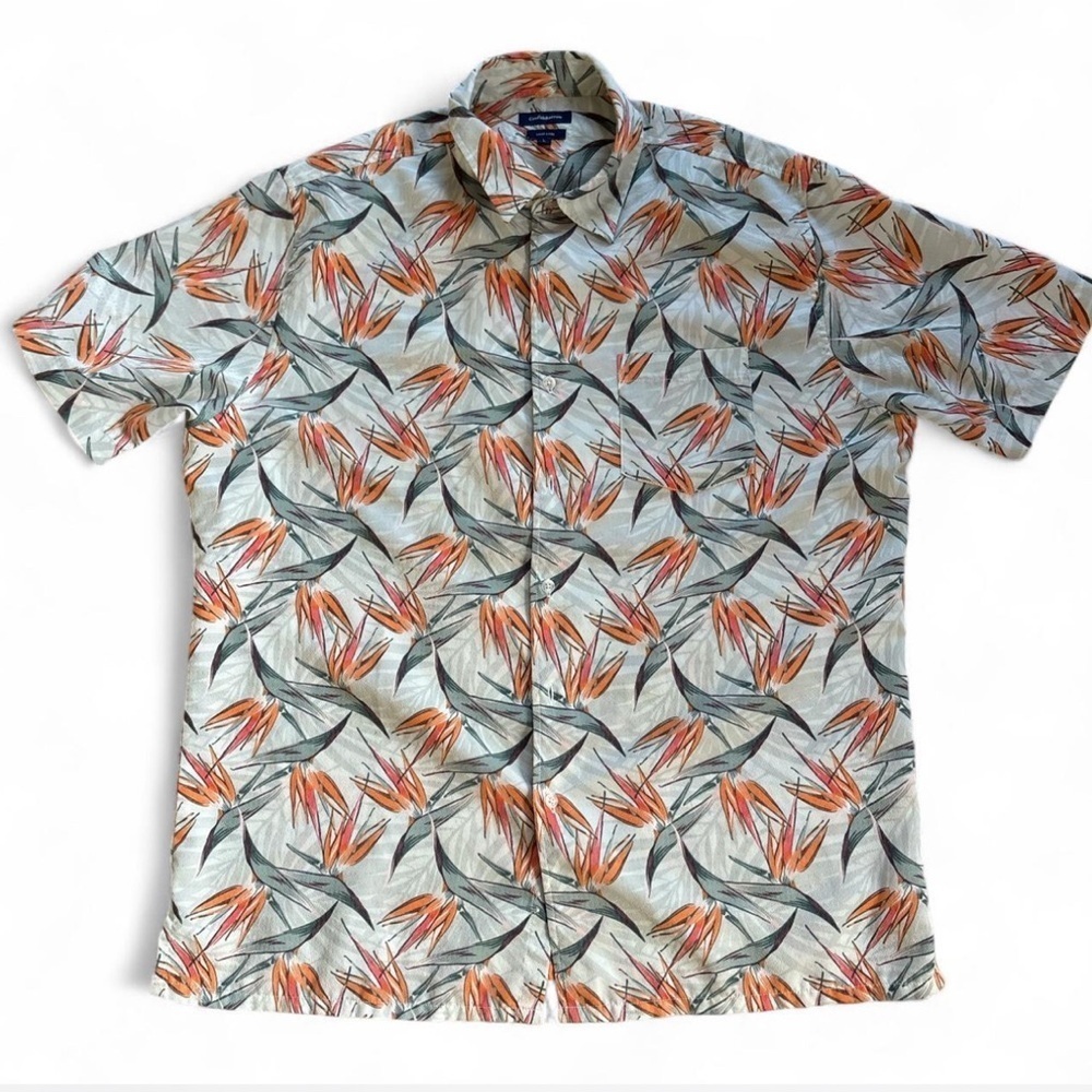 Croft & Barrow Hawaiian Shirt Mens  L Bird Of Paradise Short Sleeve ButtonUp